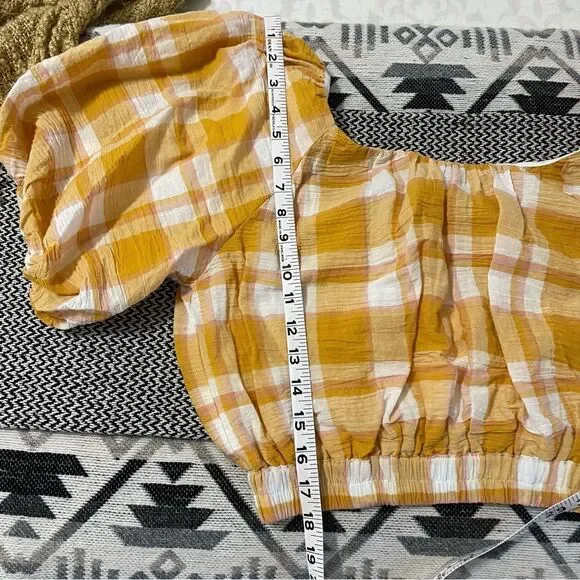 MNG by Mango Yellow Plaid Cotton Cropped Peasant Top Sz-S NWT! - Picture 7 of 9